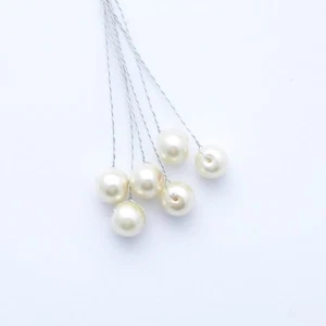 Pearl Stems,10 Elegant Glass Pearls on Silver/Gold twisted wire, wedding pearls - Picture 1 of 14