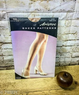 ARISTOC Tights Stockings Sheer Patterns 10 Denier Large Bare Gold Lycra Vintage - Image 1 of 4