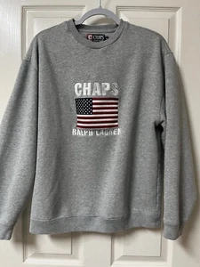 Chaps Ralph Lauren Sweatshirt USA Flag Gray Excellent Condition #076 - Picture 1 of 4