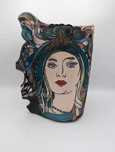 ✨James Jim LOSO Raku Vase Studio Art Pottery Lady Woman Flapper Girl Face Signiert - Bild 1 von 12