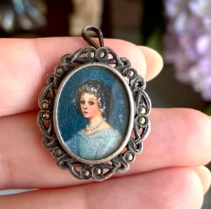 Broche colgante vintage firmado Italia plata 800 para mujer joyería retrato miniatura - Imagen 1 de 8
