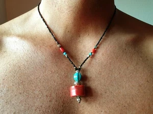 ❤🧡COLLANA CORALLO E TURCHESE PIETRE DURE UOMO DONNA. TALISMANO DI PROTEZIONE❤ - Foto 1 di 10