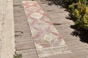 Alfombra turca tamaño 2x12 Oushak lana natural corredor alfombra de cocina vintage - Imagen 1 de 11