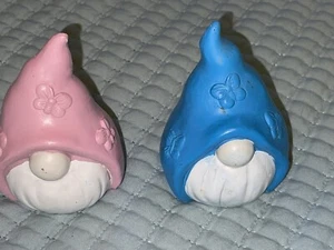 GNOME STATUE 2 QTY BLUE & PINK VERY LIGHT, VERY OLD PRE-OWNED - Picture 1 of 8