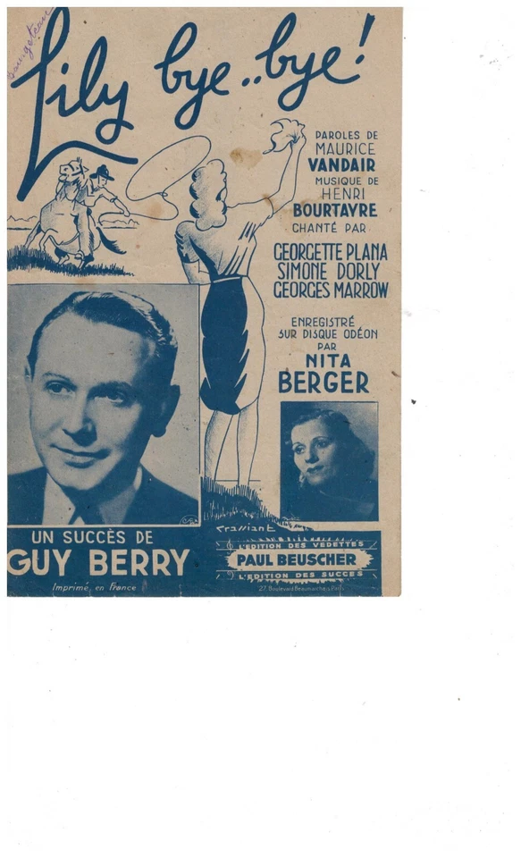 Partition " LILY BYE BYE " GEORGETTE PLANA"   Accordéon ,Chant ,Guitare - Photo 1/1