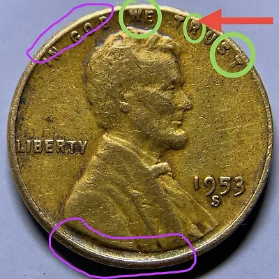 1953 S Wheat Penny REAL MINT ERRORS! ONLY 1 Like This,fathers Private,Givin 2me, - Image 1 of 2