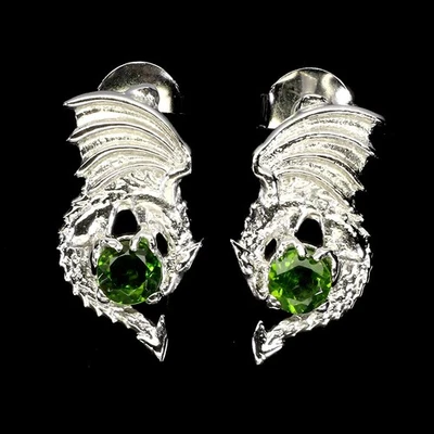 925 Sterling Silver Earrings Round Chrome Diopside 4mm Natural Gemstone Jewelry - Image 1 of 4
