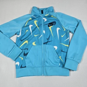 Nike Full Zip Long Sleeve Jacket Size 3T with Pockets Boys Blue All Over Logo - Picture 1 of 7
