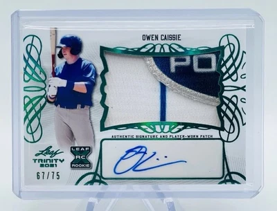 2021 Leaf Trinity Owen Caissie Auto /75 Jersey Patch Chicago Cubs Rookie Mint - Image 1 of 4