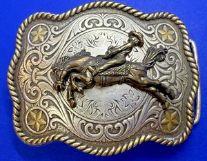 Rodeo Cowboy Saddle Bronc Horse Rider Bronco Busting Western Belt Buckle - Picture 1 of 20