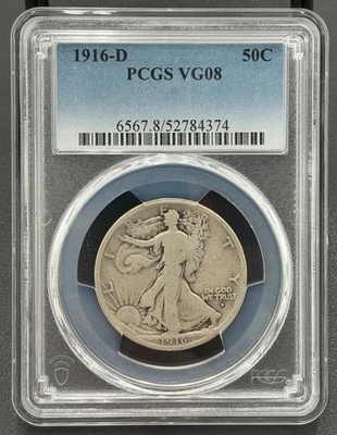 1916 D 50C Walking Liberty Half Dollar PCGS VG 8, Low Mintage, Key Date - Image 1 of 4