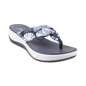 CLARKS Cloudsteppers taglia 8 sandalo donna blu navy bianco foglia tropicale perizoma - Foto 1 di 12
