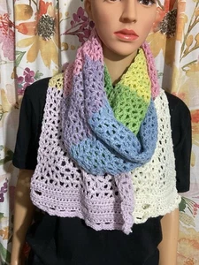 Long Crochet Women scarf Pastel Multicolor 92” X9” - Picture 1 of 5