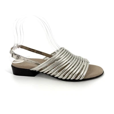 Munro Celia Slingback Sandals Womens Size 8.5W Silver Leather Stacked Heel - Image 1 of 4