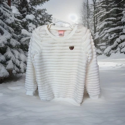 Juicy Couture зима белый искусственного меха мягкий пуловер свитер с сердцем логотип размер 6 - Изображение 1 из 4