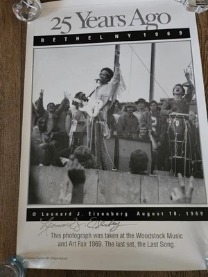 Póster Jimi Hendrix 1994 "Hace 25 años Bethel NY 1969" firmado por Leonard Foto 1 de 2