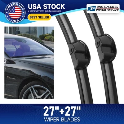 Black Front Windshield Wiper Blades 27"+27" For Mercedes-Benz S63 AMG 2008-2013 — 第 1/4 张图片