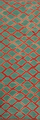 Modern Green Kilim Runner Rug 3x10 Ft Hand-Woven Reversible Oriental Wool Carpet - Image 1 of 4