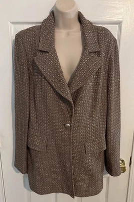 Jaqueta St. John Knits Suit Tamanho 14 Pomba/Taupe com Fio Brilhante Metálico - Imagem 1 de 4