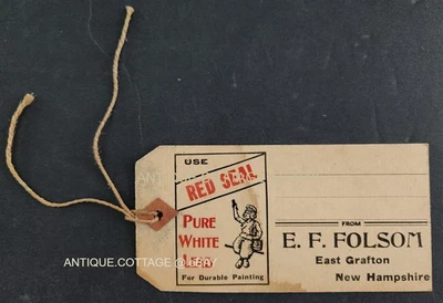 vintage DUTCH BOY pure white lead RED SEAL PAINT TAG east grafton nh E F FOLSOM  - Image 1 of 2