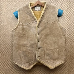 Vintage Scully Suede Vest Sherpa Lining Natural Tan Western Hippie Snap Button - Picture 1 of 7