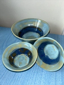 Cuencos de cerámica azul/verde Studio Pottery Ceramics X3 - Imagen 1 de 5