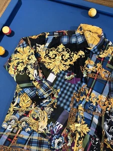 Steven Land Oberhemd Herren 4XL Tall Blau/Gold Barock Drache Blumen Freizeit - Bild 1 von 13