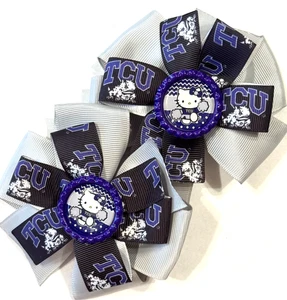 Beautiful TCU Horned Frogs Inspired pigtail hairbows for girls. - Picture 1 of 2
