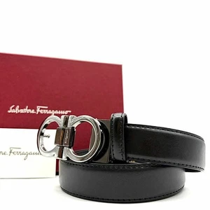 Salvatore Ferragamo West Belt Leather Women Gancini Silver Logo Bukle Black - Picture 1 of 24