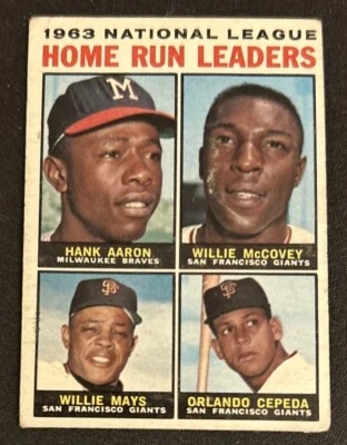 1964 Topps N.L. Home Run Leaders Hank Aaron Willie McCovey Mays O Cepeda Card #9 - Image 1 of 2