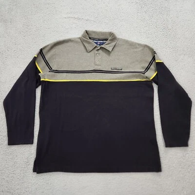 Винтажная мужская рубашка Polo Sport Ralph Lauren XL серая в полоску хип-хоп Henley 90-е - Изображение 1 из 4