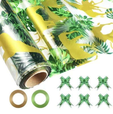 Safari Cellophane Wrap Roll with Pull Bows and Ribbons 98 Feet x 32 Inches NEW! - Image 1 of 4