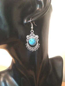 Tibetan Silver Turquoise Blue Party Gift Earrings - Picture 1 of 1