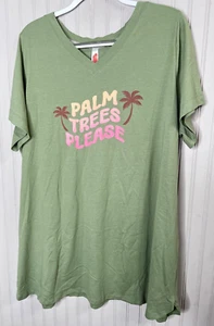 SLEEP by Cacique Womens Sleep SHIRT 18 20 Green V-Neck Tunic Palm Trees Cotton - Picture 1 of 10