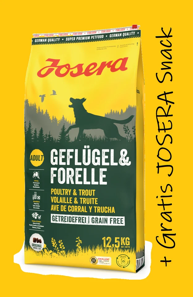 JOSERA Geflügel & Forelle 12,5 kg - getreidefreies Hundefutter + JOSERA SNACK - Bild 1 von 3