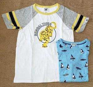ART & EDEN Lot of 2 Boys T-Shirts White/Yellow TIGER + Blue SAILBOATS 7 - Picture 1 of 1