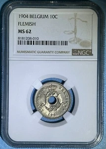 Belgium 1904 10 Centimis CN Coin in Dutch Flemish BELGIE Nice BU NGC MS 62 KM#53 - Picture 1 of 2