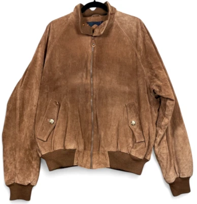 Vintage Orvis Suede Bomber Jacket Mens XL Brown Full Zip Plaid Flannel Lined - Image 1 of 4