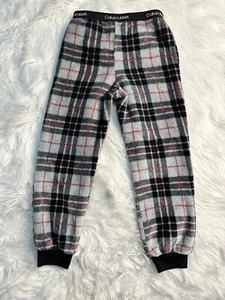 Calvin Klein Plaid Pajama Pants Size XS 5/6 fleece Boys Black Red Gray - Picture 1 of 6