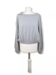 Free People Grey Sweatshirt relaxed cropped XS to small textured jersey stretch - Picture 1 of 6