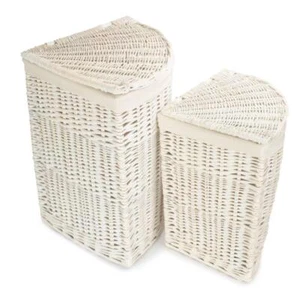 Corner White Wash Laundry Basket with a White Lining - Picture 1 of 26
