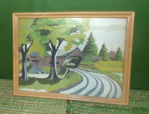 Vintage PBN Paint By Number Craftint Covered Bridge Nu-Dell EZ Frame - Picture 1 of 7