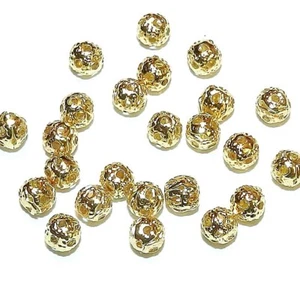MB597 Gold 4mm Round Open Filigree Steel Metal Spacer Beads 22pc - Picture 1 of 2