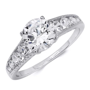 Anillo de compromiso de boda de plata esterlina de corte redondo de 7 mm para mujer talla 5-9 - Imagen 1 de 7
