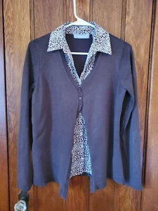 Liz Claiborne Damen Pullover Cardigan mit Giraffenmuster und Kragen - Größe M - Bild 1 von 8
