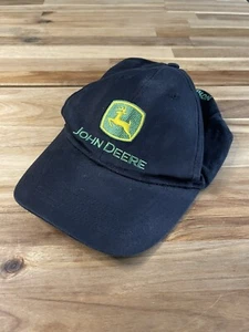 John Deere Farm Hat Cap Black Adult Used Strapback Green Embroidery Unshaped Use - Picture 1 of 7