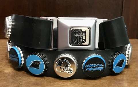 NFL Carolina Panthers Bottle Cap Belt M Bottle Opener Buckle By Littlearth Black Cover