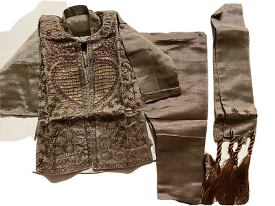 NEW Boys Sz0 India Pakistan 6 mth 1 yr Kurta pajama sherwani Bollywood 4pc Brown - Image 1 of 4