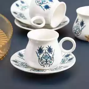 SET 6 piattini tazza caffè espresso porcellana turco greco arabo - 90 ml 3,1 oz - Foto 1 di 7