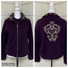 St John Sport Sz S Jacket & T Shirt Embroidered Lined Zip Up Eggplant  Gorgeous